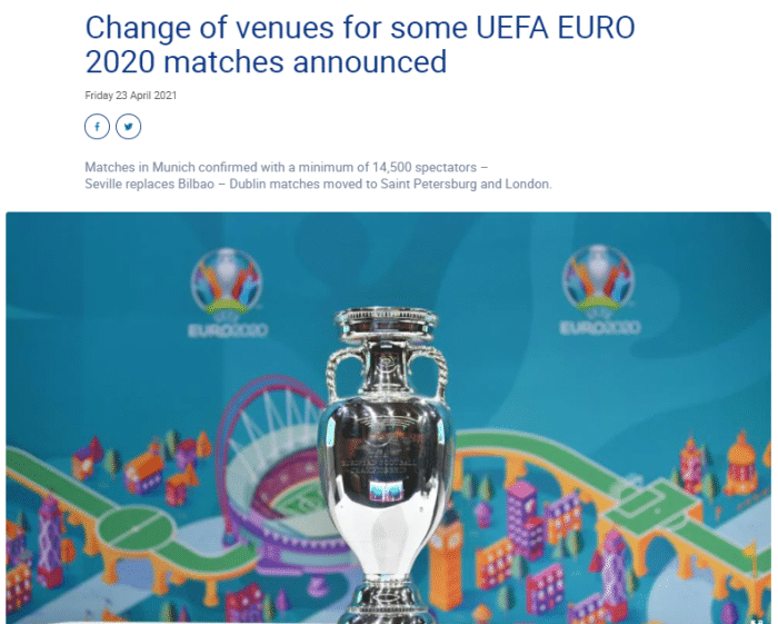 官方: 慕尼黑依然主办欧洲杯, 毕巴都柏林不再承办