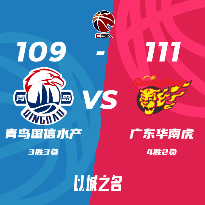 广东109-111击败青岛 马尚29分 杨瀚森26+15 鲍威尔41分