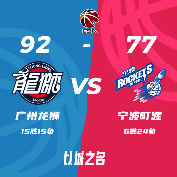 广州92-77战胜宁波 李炎哲25+10 崔永熙20+11 多森18+7+6