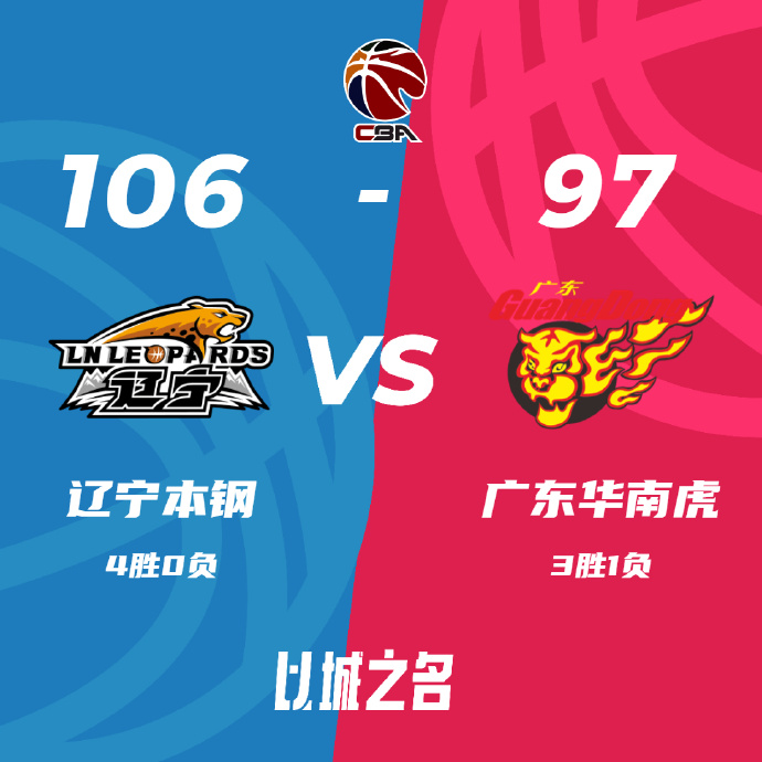 辽宁106-97险胜广东 韩德君22+14 弗格33分 沃特斯22+8
