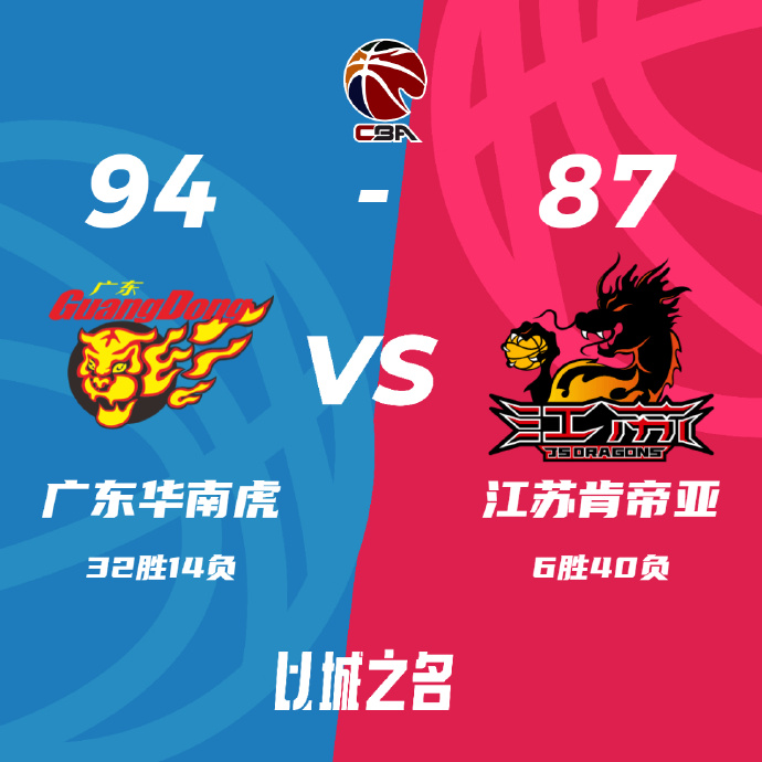广东94-87险胜江苏 沃特斯28+7 周琦16+17