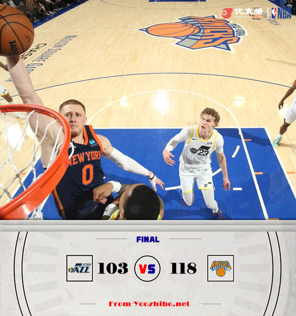 尼克斯118-103轻取爵士,豪取8连胜。