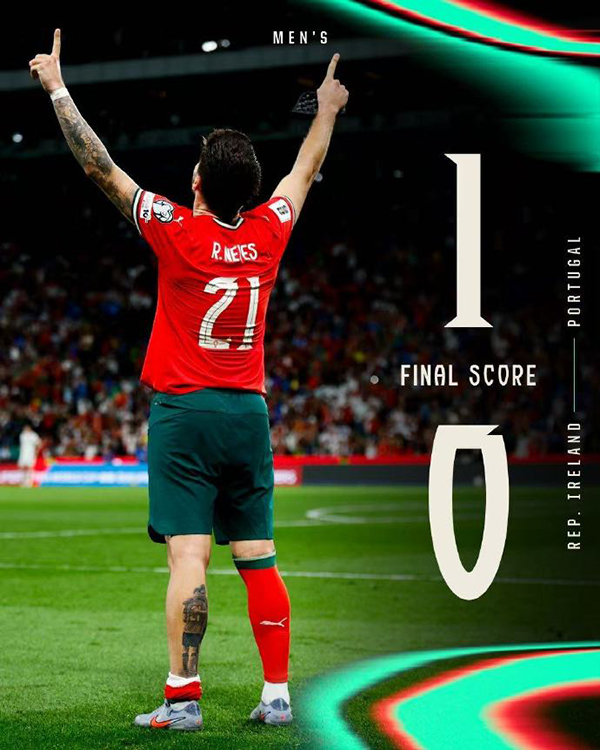 世预赛:葡萄牙1-0爱尔兰 C罗失点+中柱内维斯绝杀B席失空门