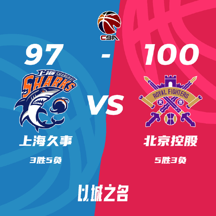 北控100-97战胜上海 费尔德23+8 张帆17+5 闫鹏飞23+10